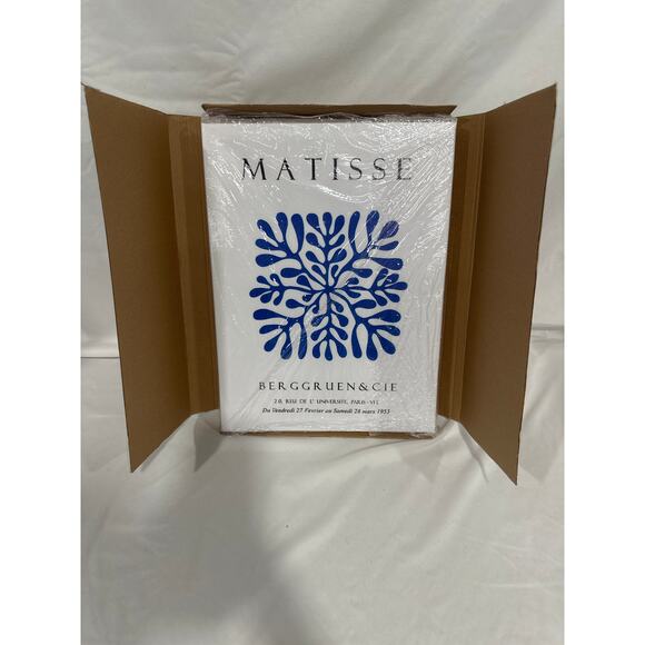 NEW Framed Abstract Matisse Blue Plant Leaves Canvas Wall Art - Picture 4 of 4